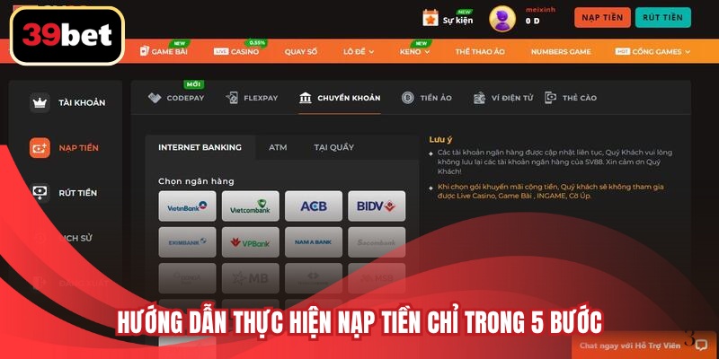 Hướng dẫn thực hiện nạp tiền chỉ trong 5 bước